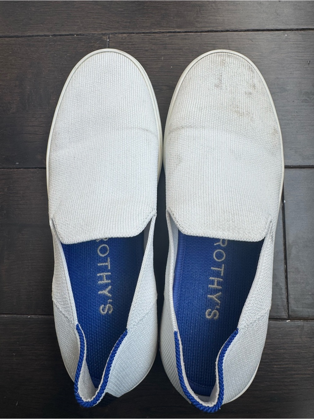 Rothy's White Slip-On Loafers with Blue Interior Trim - Picture 2 of 5